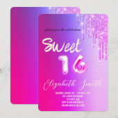 スウィート16 ローズゴールド ブラッシュ グリッター 招待状 (正面/裏面)