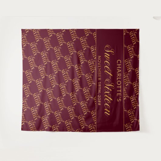 スウィート16 ワインレッドとゴールドの誕生日パーティー 背景 タペストリー (正面(横))