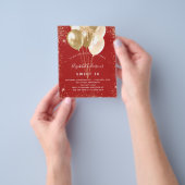 スウィート16 赤ゴールド風船　予算に優しい招待状 チラシ (手)