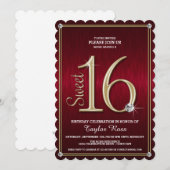 スウィート16 赤/金 メタリック調 パーティー招待状 招待状 (正面/裏面)