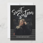 スウィート16 青い ネオン グリッター 誕生日パーティー 招待状 (正面)