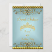 スウィート16 16ティール（緑がかった色）ブルー金ゴールドダイアモンドティアラ 招待状 (正面)