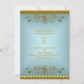 スウィート16 16ティール(緑がかった色)ブルー金ゴールドダイアモンドティアラ 招待状 (裏面)