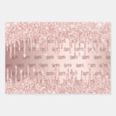 スウィート16 16バラ金ゴールドグリッタードリップピンクの輝き ラッピングペーパーシート (正面)