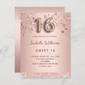 スウィート16 16バラ金ゴールド星ピンクのバルーンのスクリプト ポストカード (正面/裏面)