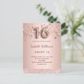 スウィート16 16バラ金ゴールド星ピンクのバルーンのスクリプト ポストカード (スタンド正面)