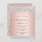 スウィート16 16歳のパーティー シルバー グリッター ピンク ローズゴールド ポストカード (正面/裏面)