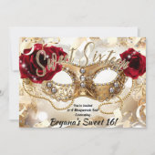 スウィート16 16歳の誕生日 クリームゴールド マスカレードボール パーティー 招待状 (正面)