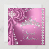 スウィート16 16歳の誕生日 シルバー ホワイト ピンク パール 招待状 (正面)