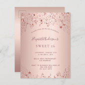 スウィート16 16歳の誕生日 ローズゴールドの星の招待状 ポストカード (正面/裏面)
