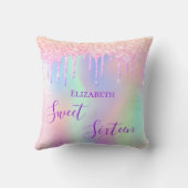 スウィート16 16番目の16バラ金ゴールドグリッター虹 クッション (裏面)