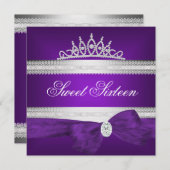 スウィート16 16誕生日パープルシルバーダイヤモンドボウ 招待状 (正面/裏面)