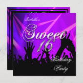 スウィート16 16誕生日パープルレイヴダンスパーティー 招待状 (正面/裏面)