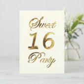 スウィート16 16誕生日記念日金ゴールド エレガント 招待状 (スタンド正面)