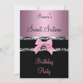 スウィート16 16 ピンク シルバー ブラック ゼブラ レオパード 3 招待状 (正面)