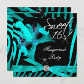 スウィート16 16 マスカレード ティール ゼブラ 招待状 (正面/裏面)