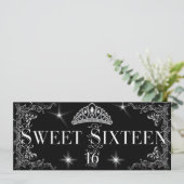 スウィート16 16 レガル ブラック シルバー ティアラ 招待状 (スタンド正面)