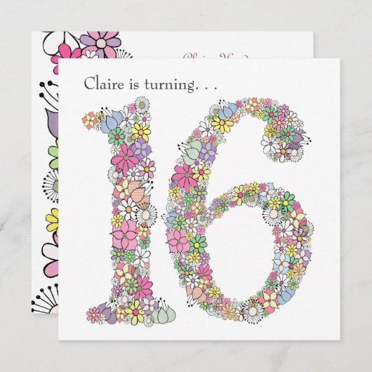 スウィート16 16thバースデーパーティーカスタム招待状 招待状 (正面/裏面)