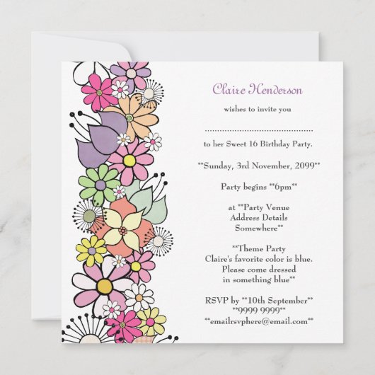 スウィート16 16thバースデーパーティーカスタム招待状 招待状 (裏面)