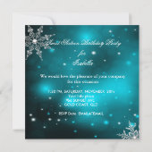 スウィート16 16th誕生日ティール（緑がかった色）ウィンターワンダーランド 招待状 (裏面)