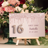 スウィート16 16th誕生日バラ金ゴールドグリッターピンク ゲストブック