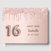 スウィート16 16th誕生日バラ金ゴールドグリッターピンク ゲストブック (正面)