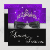 スウィート16 16th誕生日パーティパープルブラックボウ 招待状 (正面/裏面)