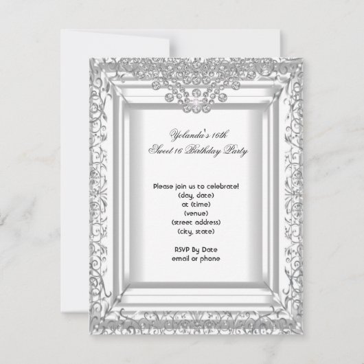 スウィート16 16th誕生日パーティーピンクダイヤモンド 招待状 (裏面)