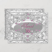 スウィート16 16th誕生日パーティーピンクダイヤモンド 招待状 (正面/裏面)