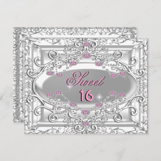 スウィート16 16th誕生日パーティーピンクダイヤモンド 招待状 (正面/裏面)