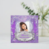 スウィート16 16thSweet sixteenパープルグリッタールック 招待状 (スタンド正面)