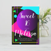 スウィート16 80年代 オーガニック ネオン グロー パーティ 招待状 (スタンド正面)