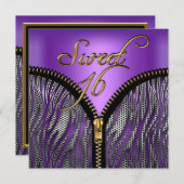 スウィート16Sweet sixteenゼブラパープル金ゴールドブラック 招待状 (正面/裏面)