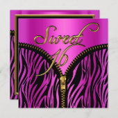 スウィート16Sweet sixteenゼブラホットピンク金ゴールドブラック 招待状 (正面/裏面)