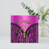 スウィート16Sweet sixteenゼブラホットピンク金ゴールドブラック 招待状 (スタンド正面)