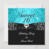 スウィート16Sweet sixteenターコイズブラックゼブラ 招待状 (正面)