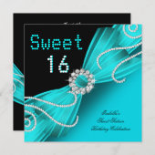 スウィート16Sweet sixteenティール(緑がかった色)ダイヤモンドパーティー 招待状 (正面/裏面)