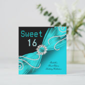 スウィート16Sweet sixteenティール(緑がかった色)ダイヤモンドパーティー 招待状 (スタンド正面)