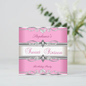 スウィート16sweet sixteenバースデーパーティーピンクシルバー 招待状 (スタンド正面)