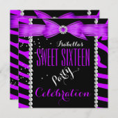 スウィート16Sweet sixteenパープルゼブラ誕生日 招待状 (正面/裏面)