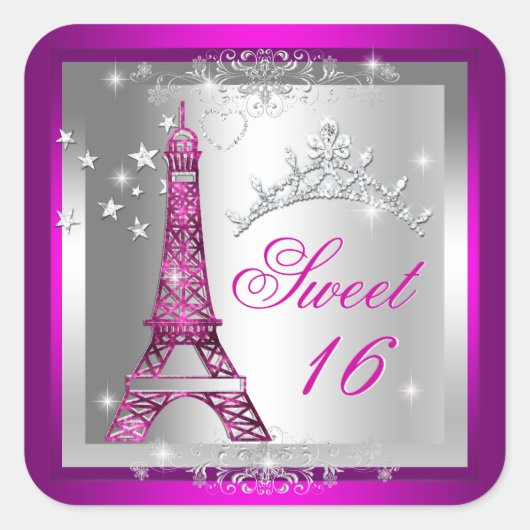スウィート16Sweet sixteenピンクティアラエッフェルタワー スクエアシール (正面)