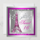 スウィート16Sweet sixteenピンクティアラエッフェルタワー 招待状 (正面)