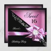 スウィート16Sweet sixteenピンクブラックパール 招待状 (正面/裏面)