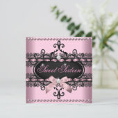 スウィート16Sweet sixteenピンクブラックレースパール 招待状 (スタンド正面)