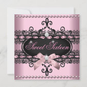 スウィート16Sweet sixteenピンクブラックレースパール 招待状 (正面)