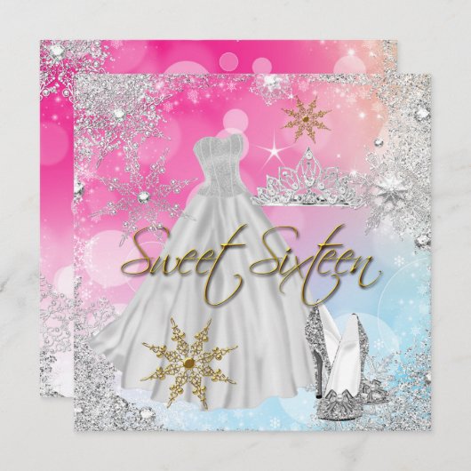 スウィート16Sweet sixteenピンクブルー金ゴールドエリート 招待状 (正面/裏面)