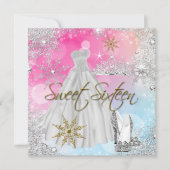 スウィート16Sweet sixteenピンクブルー金ゴールドエリート 招待状 (正面)