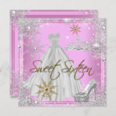 スウィート16Sweet sixteenピンクホワイト金ゴールドエリート 招待状 (正面/裏面)