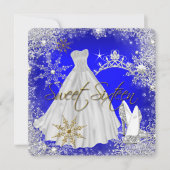 スウィート16Sweet sixteen王室のブルーホワイトスノーフレーク 招待状 (正面)