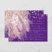 スウィート16thクラウンブライダルシャワー恋しく思バラパープル 招待状 (正面/裏面)
